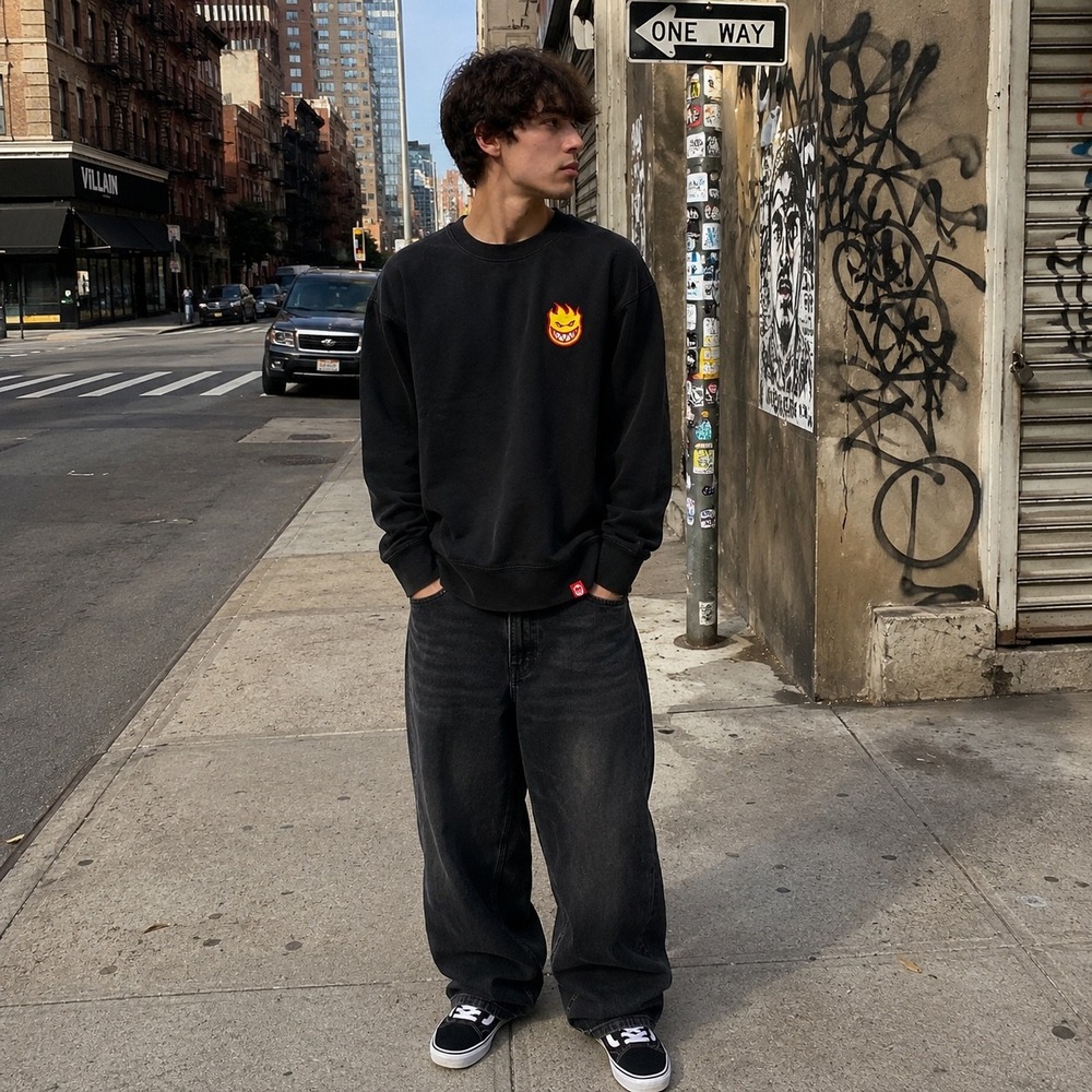 Spitfire Wheels Sweatshirt Mens Small Black Bighead Embroidered Crewneck Skate